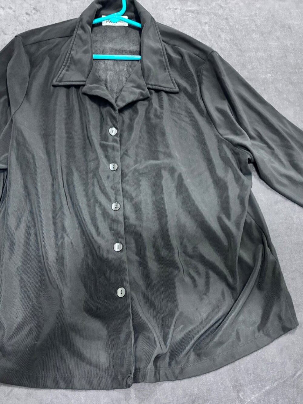AGB Womens 2x Black Button-Up Blouse